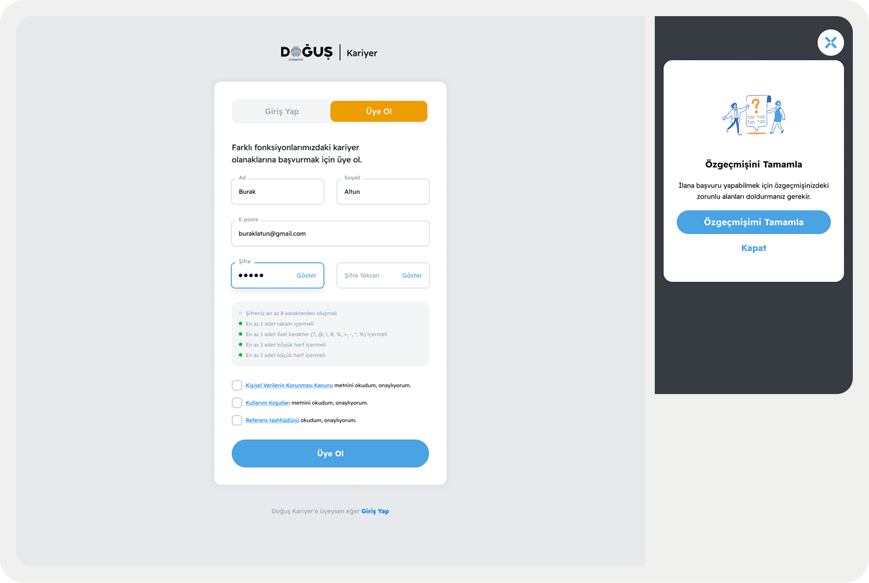 Üyelik ve Profil Yönetimi
